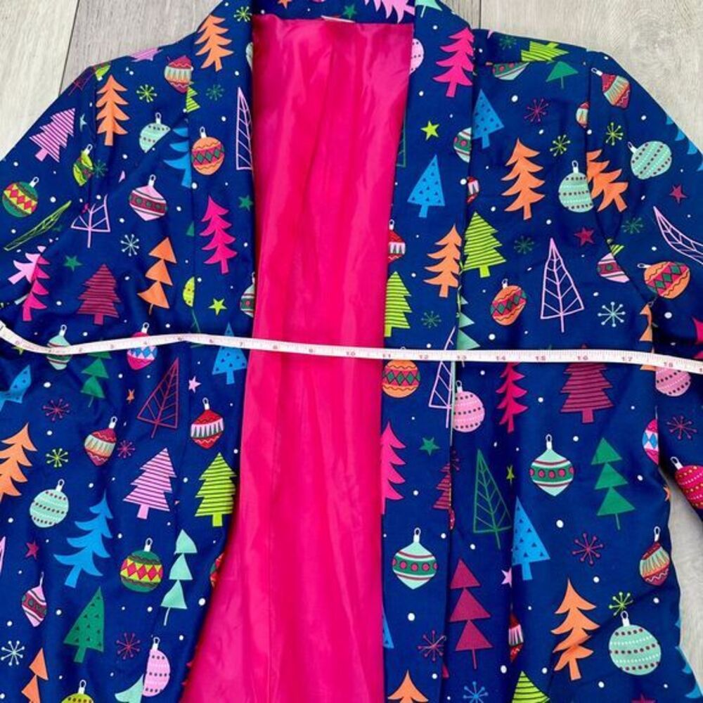 Holiday Time blue‎ pink holiday Christmas jacket blazer size medium - Picture 2 of 6